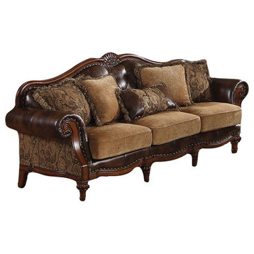 Acme Dreena Traditional Bonded Leather and Chenille Sofa