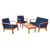 4 Pieces Patio Set, Eucalyptus Wood Frame With Cushioned Seat and Back, Blue