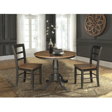 36" Round Pedestal Dining Table with 2 Madrid Ladderback Chairs