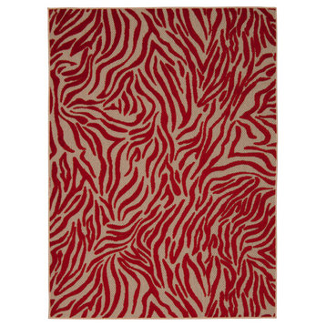 Nourison Aloha Zebra Animal Print Indoor Outdoor Patio Rug, Red, 3'x4'