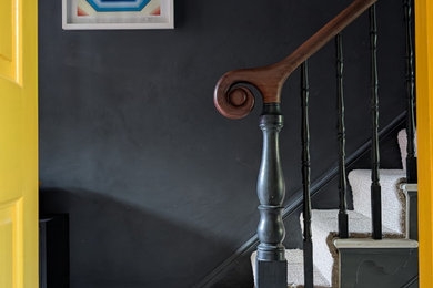 Inspiration for a medium sized victorian wood straight wood railing staircase in Kent with wood risers.