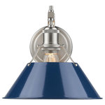 Golden Lighting - Orwell PW 1 Light Wall Sconce in Pewter with Navy Blue Shade - Orwell is an extensive assortment of industrial style fixtures. The beauty and character of the collection are in the refined details. This transitional series works well in a variety of settings. Partial shades shield the eyes from possible hot spots, while the open tops tease onlookers with a view of the sockets and bulbs. The design allows light and heat to escape from above and below the metal shades, providing both task and ambient lighting. Edison bulbs are recommended to compete the vintage, industrial look of the fixtures. A choice-selection of finish and shade color combinations heighten the appeal of the series. Opal glass shades are available for bath fixtures. Single pendants are suspended from woven fabric cords while multi-light fixtures are rod-hung.