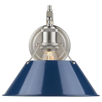 Orwell PW 1 Light Wall Sconce in Pewter with Navy Blue Shade