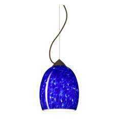 Lucia 1 Light Pendant, Bronze, Incandescent, Blue Cloud Glass