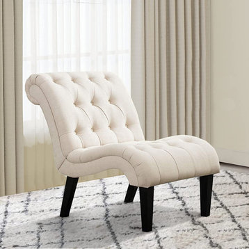 Armless Accent Chair Button Tufted Slipper Chair, Ivory