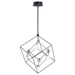 ET2 Lighting - Ion 4-Light LED Pendant - With the popularity of geometric shapes in lighting, meet the Ion collection. Featuring Black frames surrounding clusters of Polished Chrome which discharge into an opal White glass, this contemporary design is upgraded with high power LED module which is dimmable to 10%