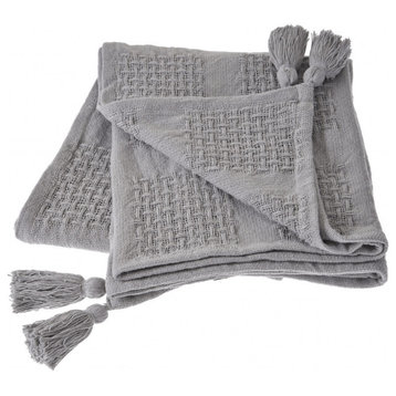 Gray Woven Cotton Solid Color Throw Blanket