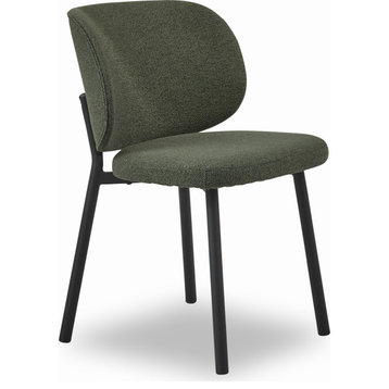 Mid-Century Modern Curved Back DIning Chair, Set of 2, Forest Green Boucle