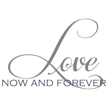 Decal Vinyl Wall Sticker Love Now And Forever Quote, Gray/Purple