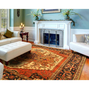Hand-Knotted Wool Ivory Traditional Oriental Serapi Rug, 2'6 X 8'