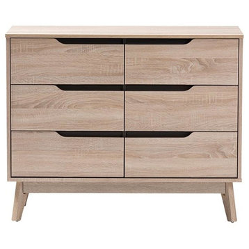 Fella Mid-Century Modern Two-Tone Oak and Gray Wood 6-Drawer Dresser