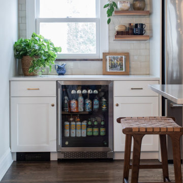 Beverage Station in a Warm White Kitchen