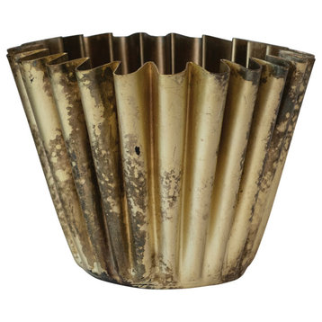 Pleated Metal Vase, Antique Brass Finish, Small