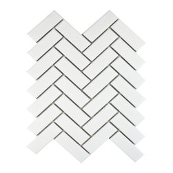 Walls and Floors - Herringbone Mosaic Tiles, 1 Sheet, White Matte - Wall And Floor Tile