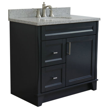 37" Single Sink Vanity, Dark Gray Finish With Gray Granite