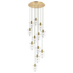 Elegant Lighting - Elegant Lighting Hana 12-Lights Aluminum Glass and Metal Pendant in Gold - The Hana collection sparkles with an extraordinary display of faceted crystal pendalogues, creating the illusion of a shimmering cascade of ornamentation pouring from a sleek metal canopy. These fixtures would be a commanding visual presence in any room, and will fit comfortably in smaller spaces. Lighting illuminated with led diodes emitting 3000K soft white.