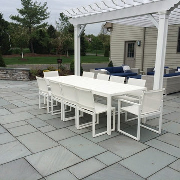 Warren, NJ Beautiful transformation - Blue stone patio with pergola and fire pit