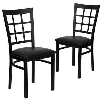 Hercules Series Black Window Back Metal Chairs, Set of 2