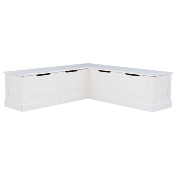 Linon Troyin Backless Wood Corner Breakfast Nook with Storage in White
