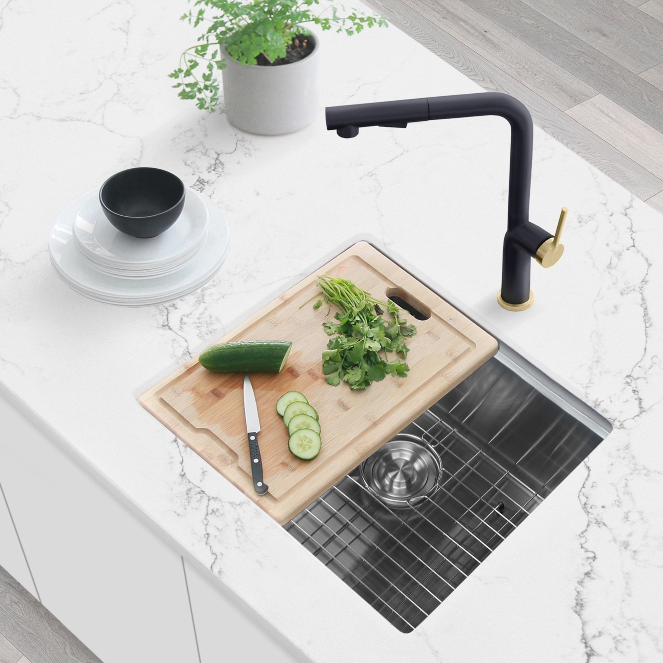 STYLISH 22'' Workstation Single Bowl Undermount 16G Stainless Steel Kitchen Sink