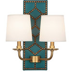 Robert Abbey - Robert Abbey 1033 Williamsburg Lightfoot - Two Light Wall Sconce - Designer: Williamsburg  Cord CoWilliamsburg Lightfo Mayo Teal Leather *UL Approved: YES Energy Star Qualified: n/a ADA Certified: n/a  *Number of Lights: Lamp: 2-*Wattage:60w B Candelabra Base bulb(s) *Bulb Included:No *Bulb Type:B Candelabra Base *Finish Type:Mayo Teal Leather/Polished Nickel