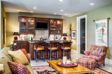 Basement - huge walk-out basement idea in Chicago with green walls
