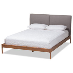 Ulyssa Mid Century Modern Walnut Brown Wood Queen Platform Bed