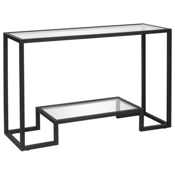Contemporary Console Table, Geometric Design With Glass Top, Blackened Bronze