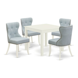A Dining Set Of 2 Dining Chairs, Baby Blue Color, Wood Table, Linen White Color - Transitional ...