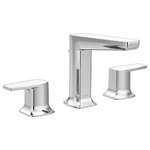 Moen - Moen Via Chrome Two-Handle Bathroom Faucet TS8002 - Each piece in the Via collection features a unique, D-shape design with razor thin accents. The streamlined look creates a compact, modern design that makes an impact without overwhelming a bath. For the cleanest look, Via's hot and cold symbols on the faucet reflect from underneath the handle onto the spout.