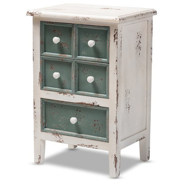 Bowery Hill 5 Drawers Farmhouse Wood End Table in White/Teal