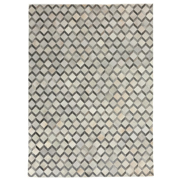 Natural Hide Cowhide Silver/Ivory Area Rug, 5'x8'