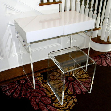 Vanity / desk white lucite finish, duel drawer