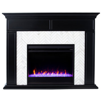 Torron Color Changing Marble Tiled Fireplace - Black