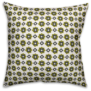 Green Flower Pattern Outdoor Throw Pillow, 16"x16"
