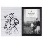 Paseo Road by HiEnd Accents - Ranch Life Picture Frame, 4"x6", Bronc Rider, 1 Piece - Add a charming Western touch to your precious moments with our Ranch Life Picture Frame. Crafted with durable wooden frames, this picture frame showcases a bucking bronco motif in a black-and-white colorway. It comes with swing tabs on the back for easy installation and a thick glass cover to protect your pictures.