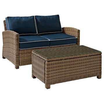 Bradenton 2-Piece Outdoor Wicker Seating Set With Cushions, Navy
