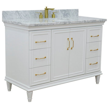49" Single Sink Vanity, White Finish With White Carrara Marble and Oval Sink
