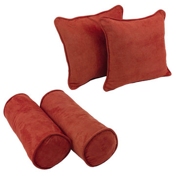 Double-Corded Solid Microsuede Throw Pillows, Set of 4, Cardinal Red