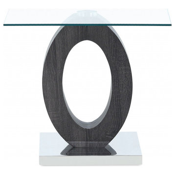 Grey Tone Oval Design Support End Table With Glass Top