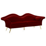 Meridian Furniture - Lips Velvet Upholstered Sofa, Red - Put your best pucker forward with this Lips velvet sofa. So named because of its beautiful, pouty shape, this Lips sofa makes a stunning addition to your living room. Soft red velvet upholstery covers every inch of this striking sofa, giving it a sumptuous boudoir-inspired feel. Gold medal legs support the sofa, adding a touch of refinement while allowing clearance beneath it for cleaning.