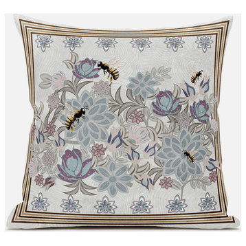 20x20 Pink Gray Bee Blown Seam Broadcloth Animal Print Throw Pillow