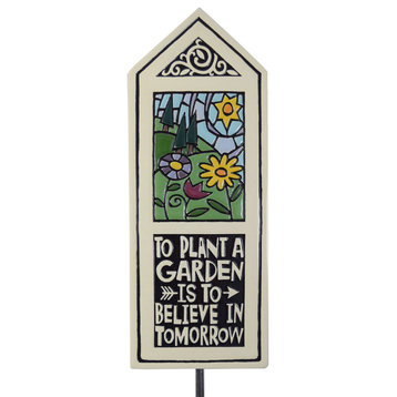 Ceramic Tile Garden Stake: Believe in Tomorrow Quote, American Made