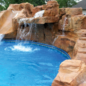 Swimming Pool with Slide and RicoRock Waterfall
