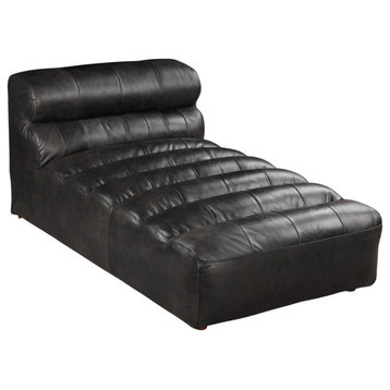 36 Inch Leather Chaise Antique Black Black Contemporary