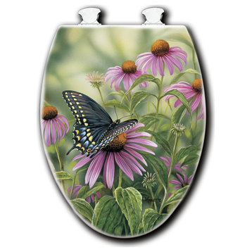White Toilet Seat, Black Swallowtail Butterfly, Elongated