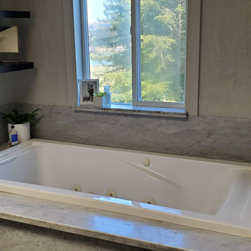 Grey Venetian Plaster Carrera Marble Bathroom