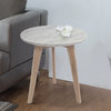 Cherie 15" Round Italian Carrara White Marble Side Table with Oak Legs