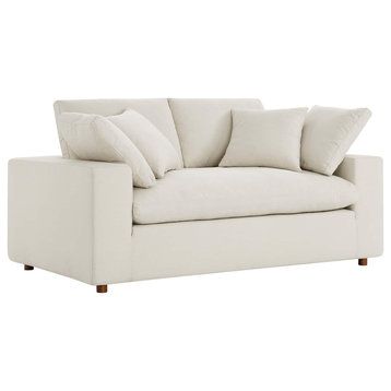 Modern Loveseat, Extra Padded Seat With Linen Fabric Upholstery, Light Beige