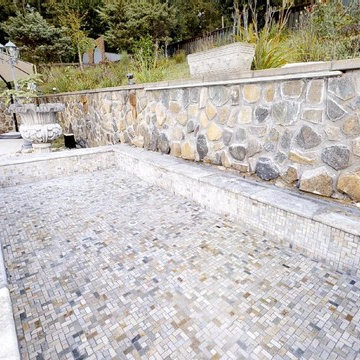 Silver Travertine Pool Coping, Tile and Spa Remodel